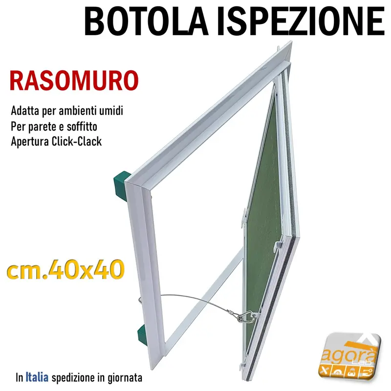 SPORTELLO BOTOLA D'ISPEZIONE INCASSO A FILO PUSH PER CARTONGESSO MURO-SOFFITTO 40x40 ANCHE AMBIENTI UMIDI