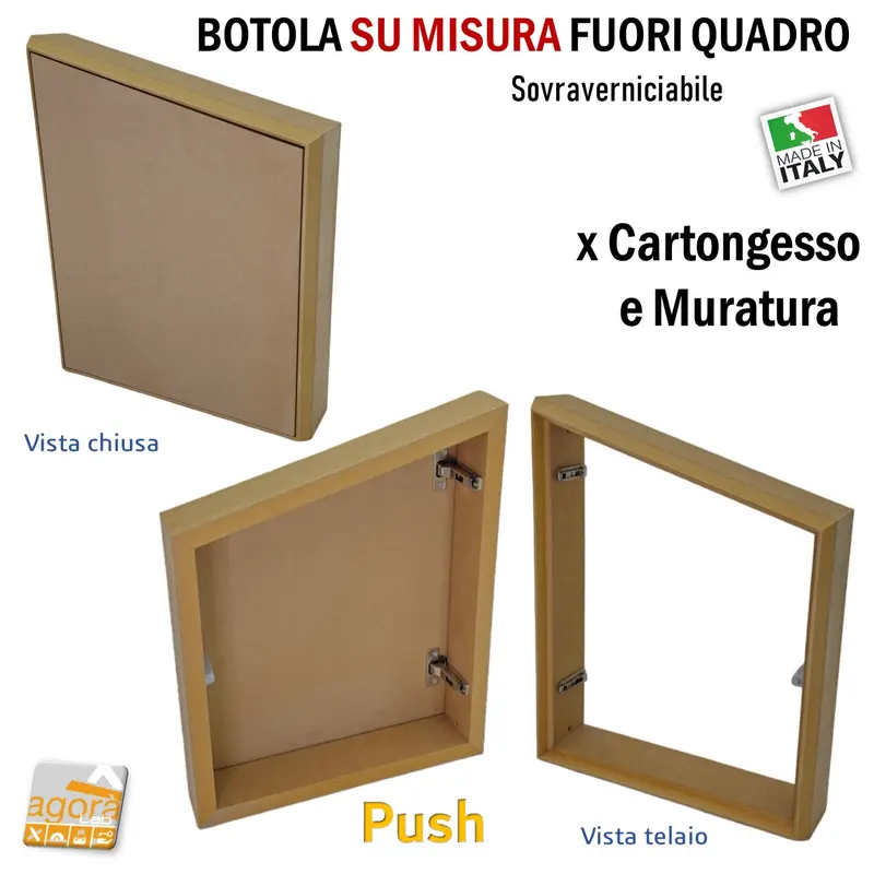 SPORTELLO BOTOLA INCASSO A FILO PUSH CARTONGESSO / MURO SU MISURA INCLINATA FUORI QUADRO CLX