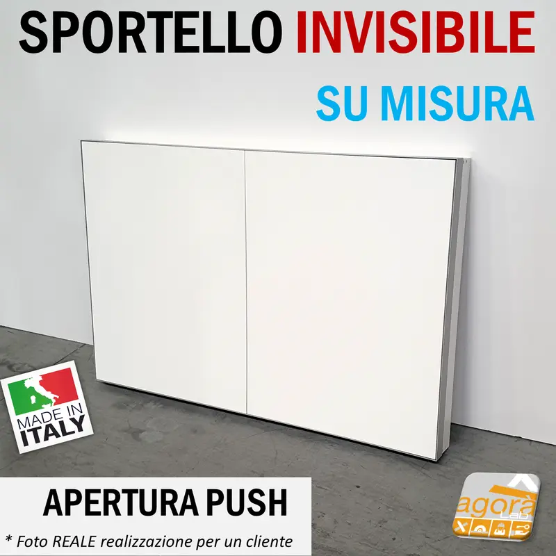 SPORTELLO BOTOLA SU MISURA INCASSO CARTONGESSO A FILO INVISIBILE PUSH CORNICE ALLUMINIO