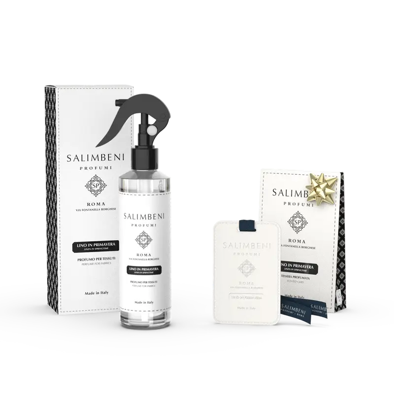 Spray de Tecido Linho em Primavera + Cartões Perfumados para o Guarda-Roupa (3pcs) - Linho em Primavera em OFERTA
