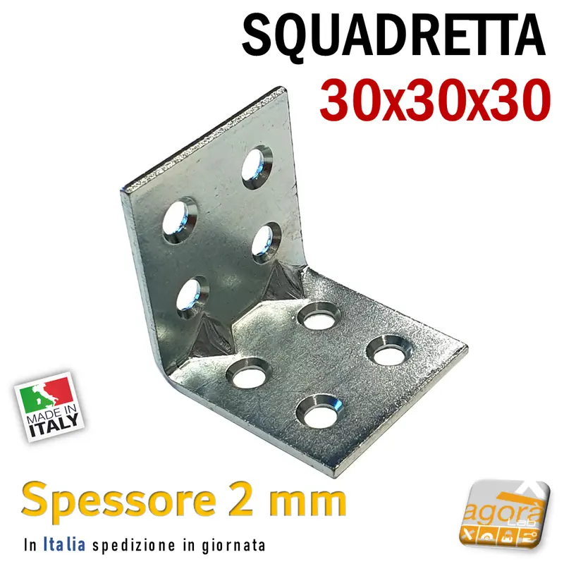 Squadretta di Assemblaggio mm 30x30x30 sp 2,0 Acciaio Zincato Forata Lastrina 50pz