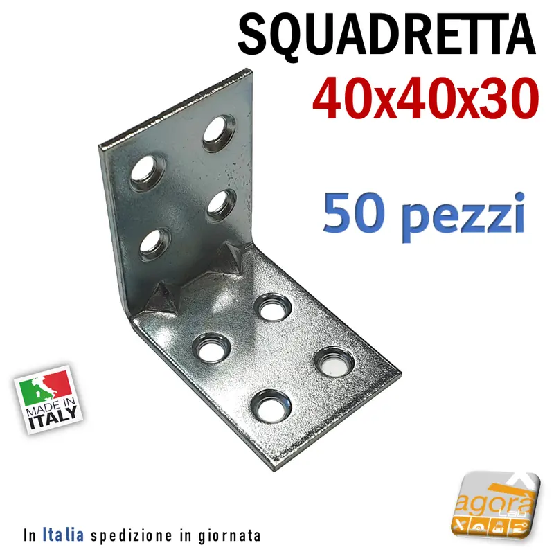 Squadretta di Assemblaggio mm 40x40x30 sp 2,0 Acciaio Zincato Forata Lastrina pz 50/5