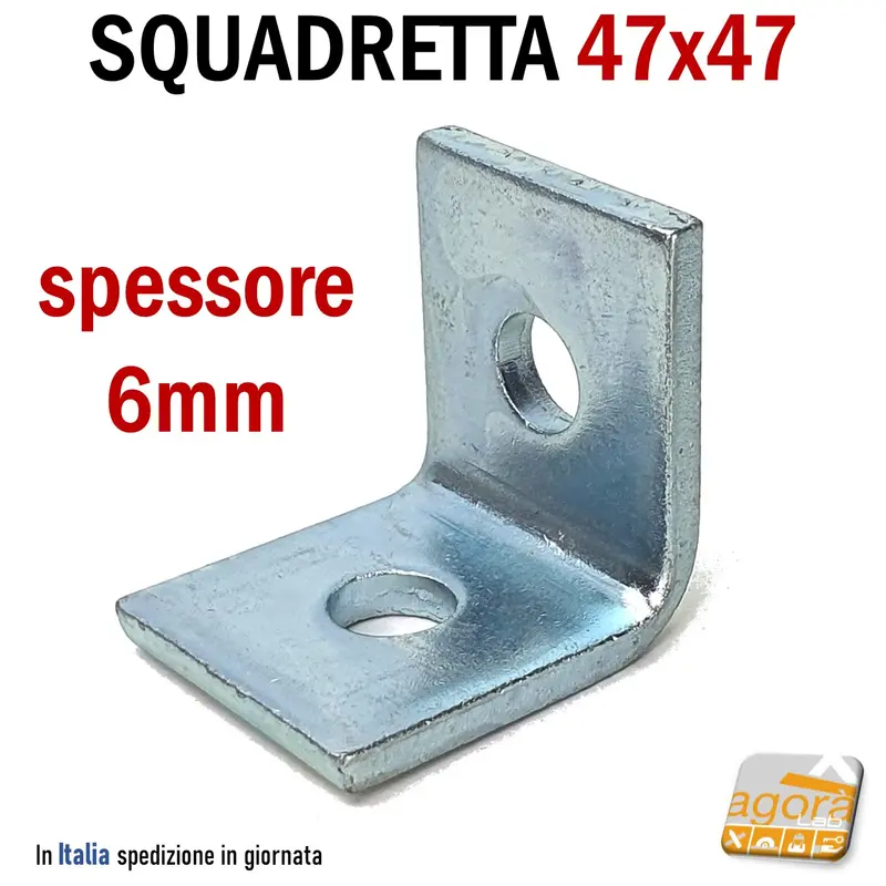Squadretta di Assemblaggio mm 47x47x40 sp 6,0 Acciaio Zincato Forata Angolare pz 25/5