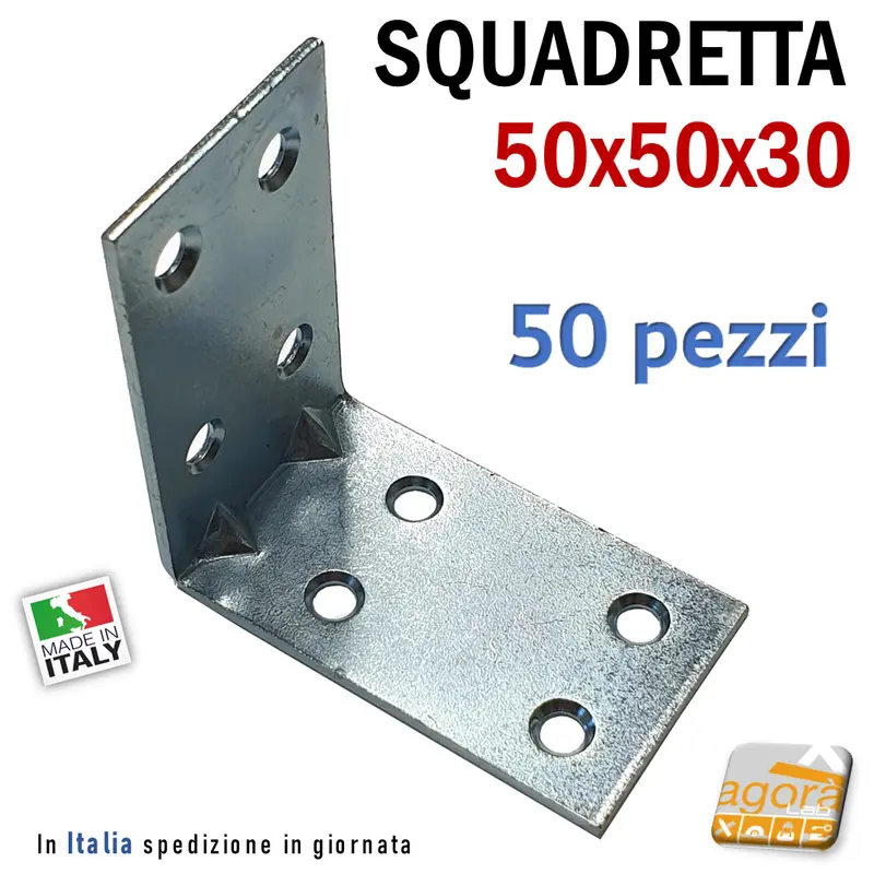 Squadretta di Assemblaggio mm 50x50x30 sp 2,0 Acciaio Zincato Forata Lastrina pz 50/5
