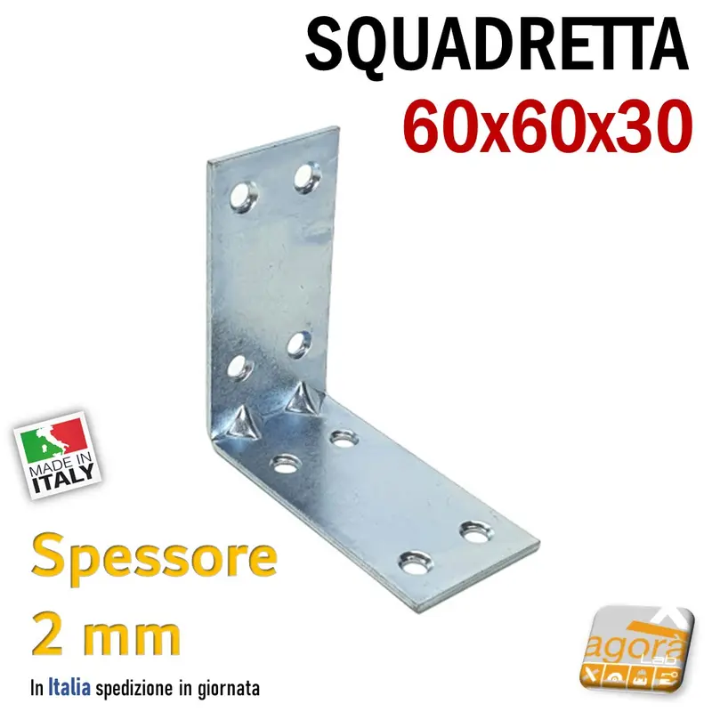 Squadretta di Assemblaggio mm 60x60x30 sp 2,0 Acciaio Zincato Forata Lastrina 50pz