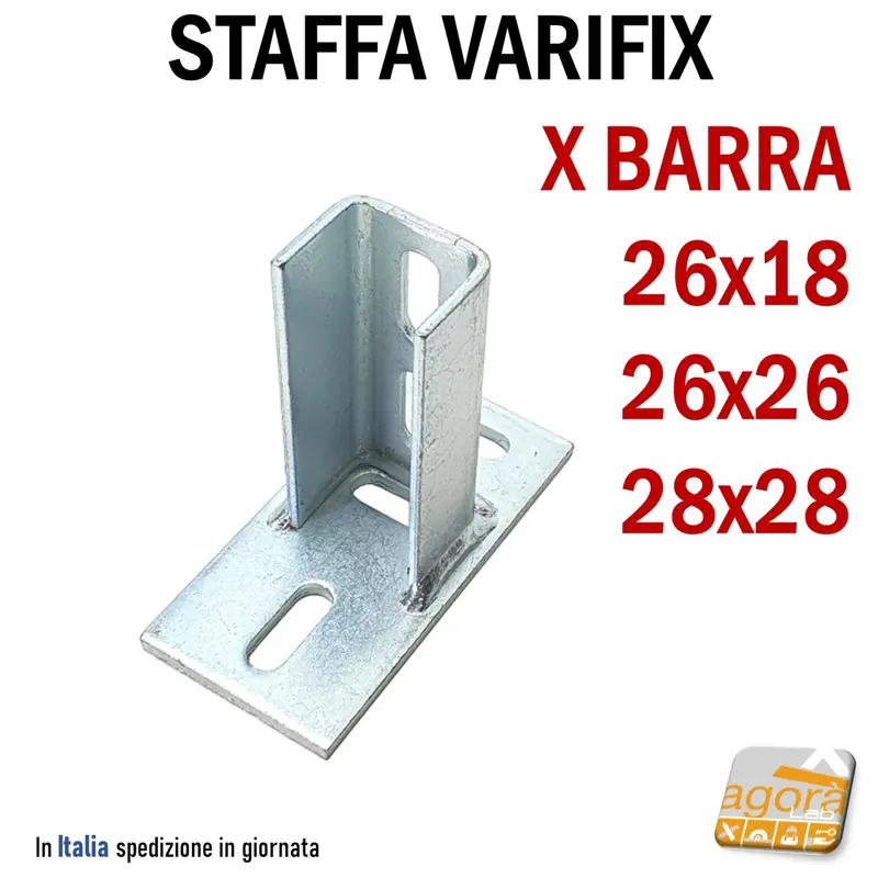 Staffa per barra asolata Varifix femmina mm 26/28 Acciaio Zincato Forata Angolare