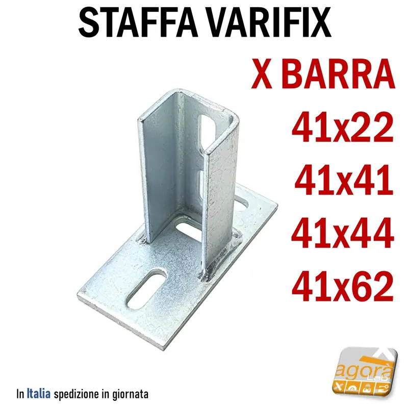 Staffa per barra asolata Varifix femmina mm 41x41 Acciaio Zincato Forata Angolare