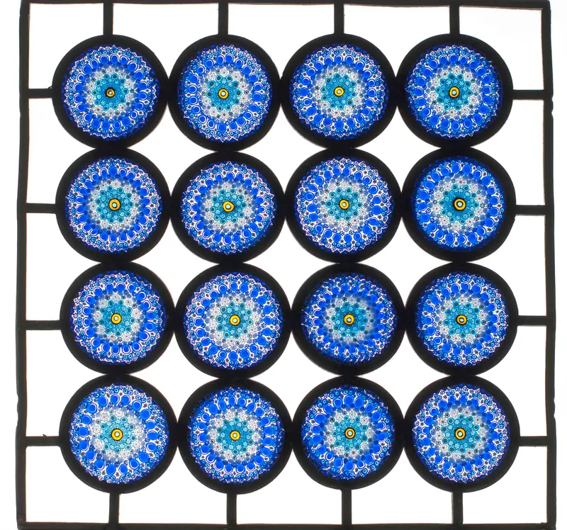 Stained glass embellished with Murano glass murrina