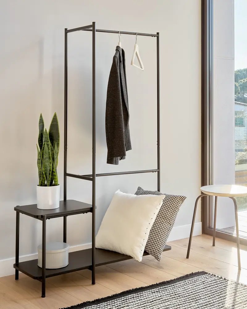 Stand appendiabiti Galatia con panca finitura nera 100 x 150 cm