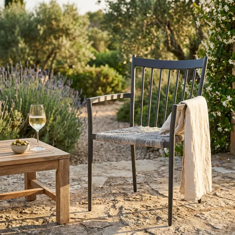 Stefano - sedia impilabile con braccioli antracite in alluminio wicker
