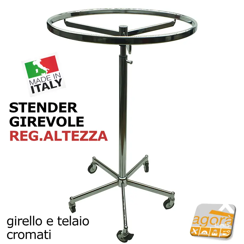 STENDER APPENDERIA ROTONDO GIREVOLE SU RUOTE PORTABITI NEGOZIO ABBIGLIAMENTO VESTITI CR