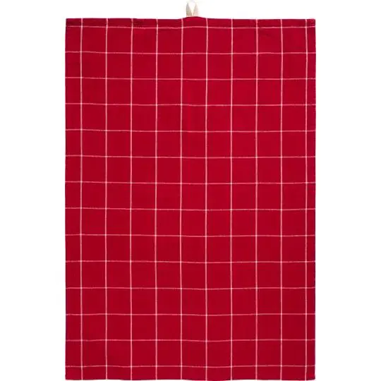 Strofinaccio Silja rosso con grandi quadri naturali 50x70 cm