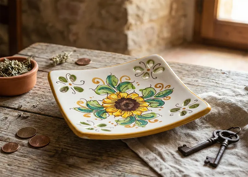 Svuotatasche in ceramica decorata a mano da ceramisti siciliani girasole art 21