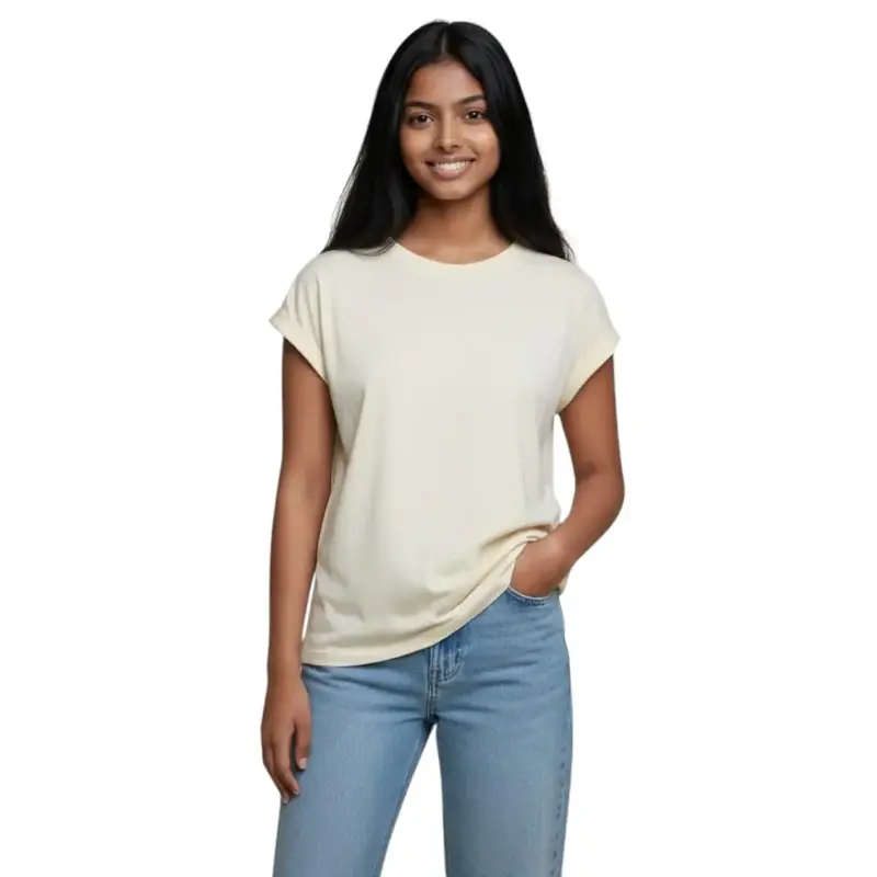 T-shirt donna a paricollo con manica kimono in pur