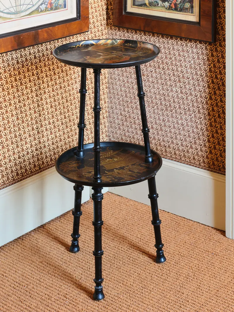 Tall Napoleon III Black Lacquered Chinoiserie Side Table