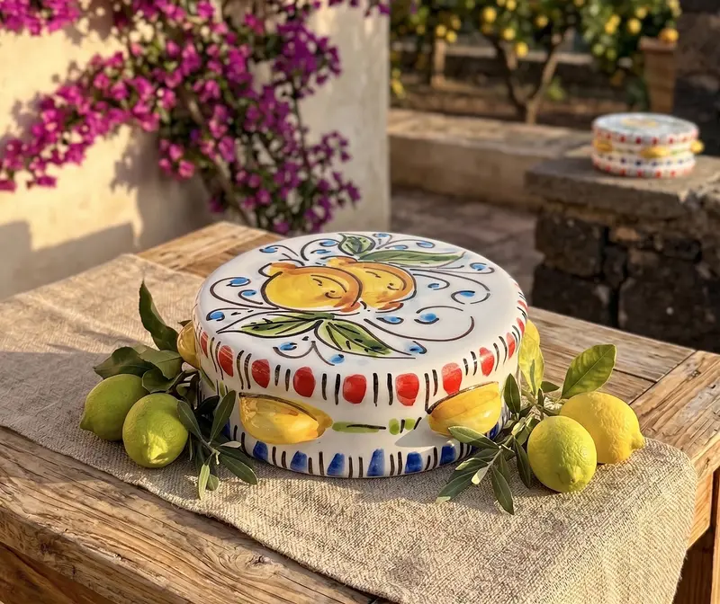 Tamburello tipico siciliano in ceramica di Caltagirone decorato a mano D11