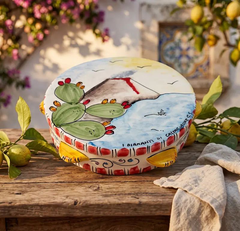 Tamburello tipico siciliano in ceramica di Caltagirone decorato a mano D23