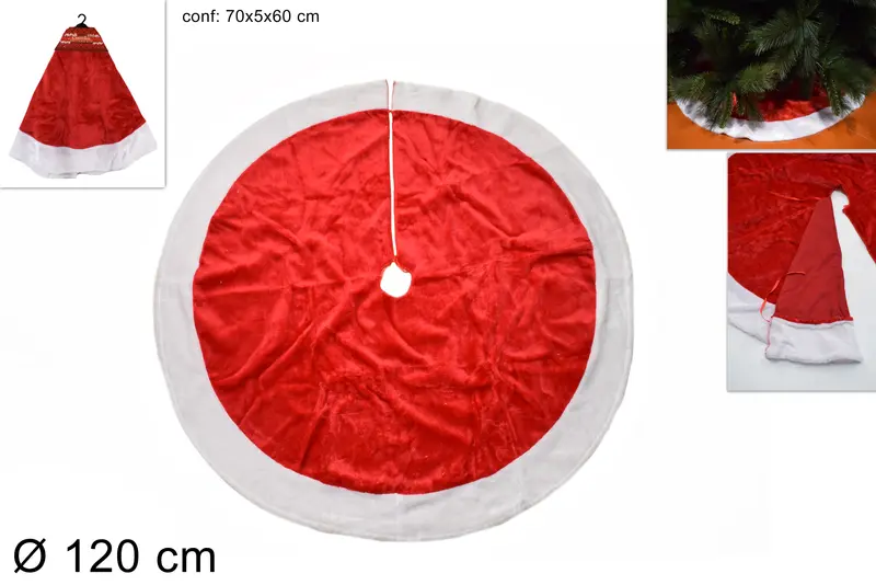 TAPPETO ALBERO 120CM PELLICCIA ROSSO BORDO BIANCO