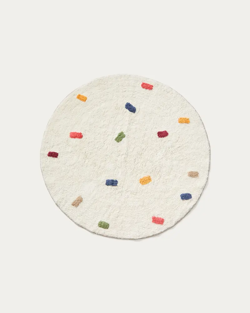 Tappeto rotondo Epifania 100% cotone bianco con pois multicolore Ø 100 cm