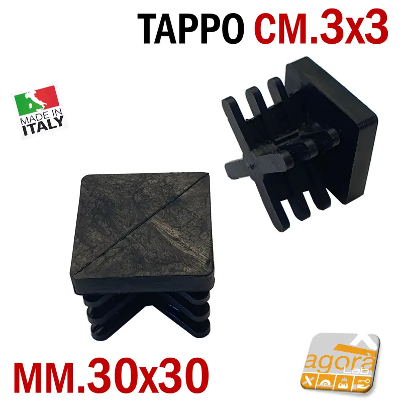 TAPPI QUADRATI 30x30 NERO SOTTOPIEDE PUNTALE ALETTATO cm 3x3 PLASTICA 10PZ