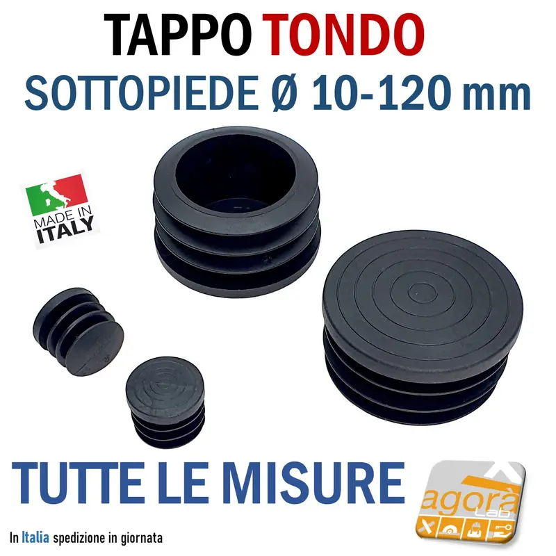 TAPPI ROTONDI TAPPO TONDO D10 fino D120mm NERO SOTTOPIEDE ALETTATO COPERTURA ARREDO INSERTO ROTONDO PER TUBI
