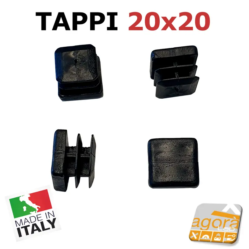 TAPPI TAPPO QUADRATO 20x20mm NERO IN PLASTICA altezza 5mm PUNTALE cm 2x2