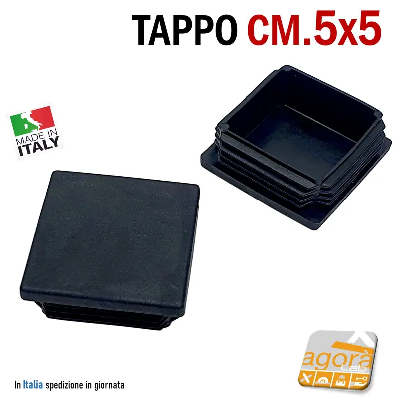 TAPPI TAPPO QUADRATO 50x50 NERO PUNTALE PLASTICA cm 5x5 SOTTOPIEDE ALETTATO pz 10