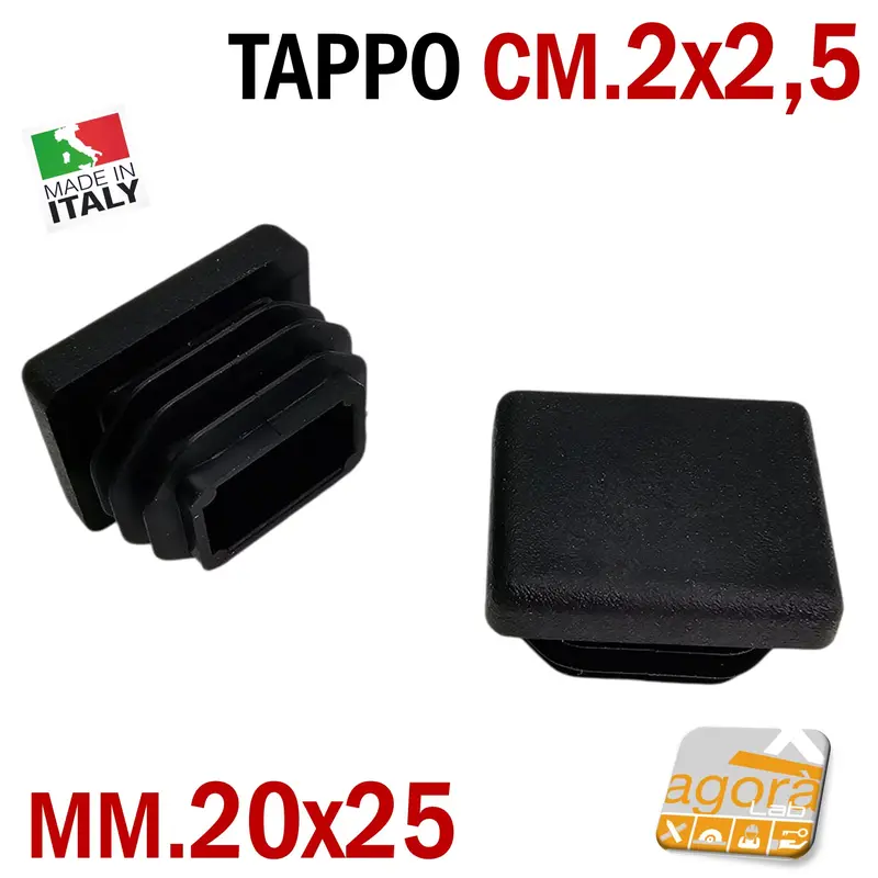 TAPPI TAPPO RETTANGOLARE 20x25 NERO PUNTALE PLASTICA cm 2x2,5 SOTTOPIEDE ALETTATO 10pz