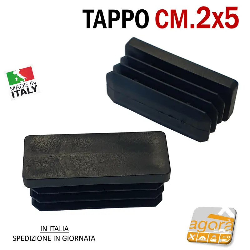 TAPPI TAPPO RETTANGOLARE 20x50 COPRITESTA NERO PUNTALE PLASTICA cm 2x5 ALETTATO 10pz