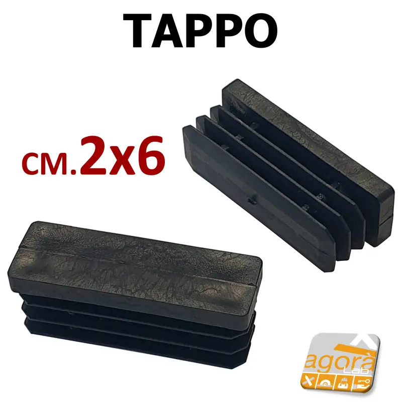 TAPPI TAPPO RETTANGOLARE 20x60mm NERO PLASTICA cm 6x2 PUNTALE ALETTATO 10-50pz