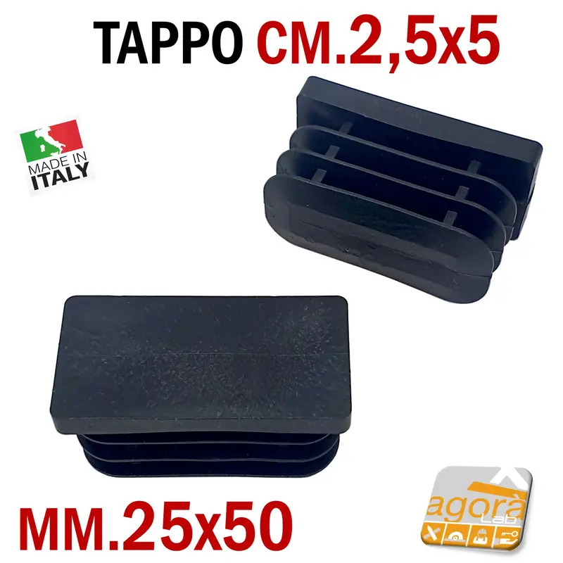 TAPPI TAPPO RETTANGOLARE 25x50 NERO PUNTALE PLASTICA cm 2,5x5 SOTTOPIEDE ALETTATO 50x25 Pz10