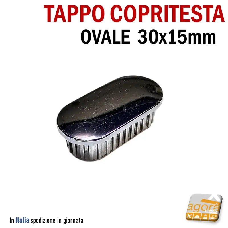 TAPPO OVALE CROMATO bombato tappi copri testa 30 x 15 mm in ABS Puntale cm.3x1,5 pz10