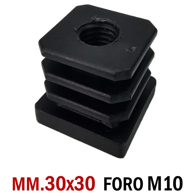 TAPPO QUADRATO 30x30mm FORO FILETTATO M10 NERO cm 3x3 TAPPI SOTTOPIEDE 10pz