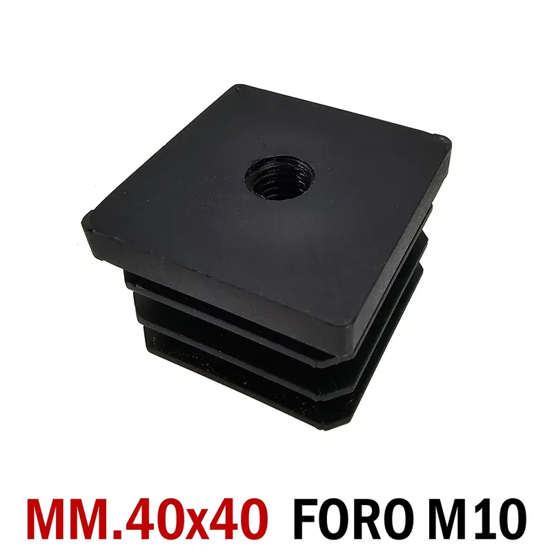 TAPPO QUADRATO 40x40mm FORO FILETTATO M10 NERO cm 4x4 TAPPI SOTTOPIEDE 10pz