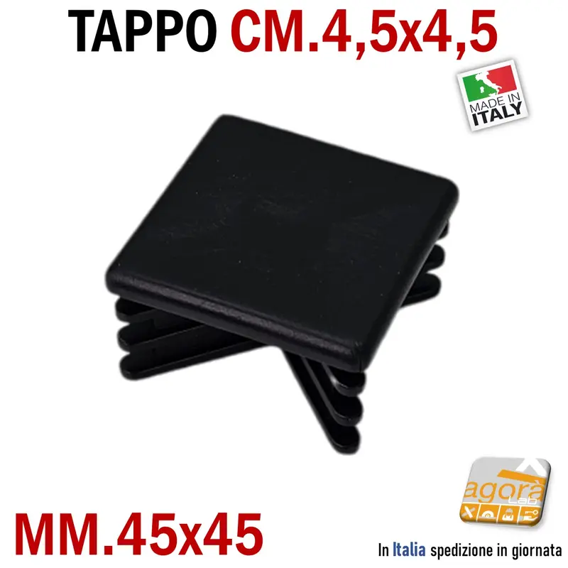 TAPPO QUADRATO 45x45mm NERO IN PLASTICA piatto cm 4,5x4,5 TAPPI sottopiede copritesta 10pz