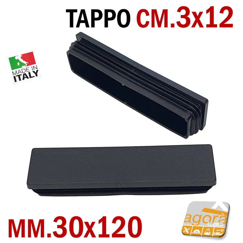 TAPPO RETTANGOLARE mm 30x120 NERO PUNTALE PLASTICA cm 3x12 SOTTOPIEDE ALETTATO TAPPI NERI 10pz