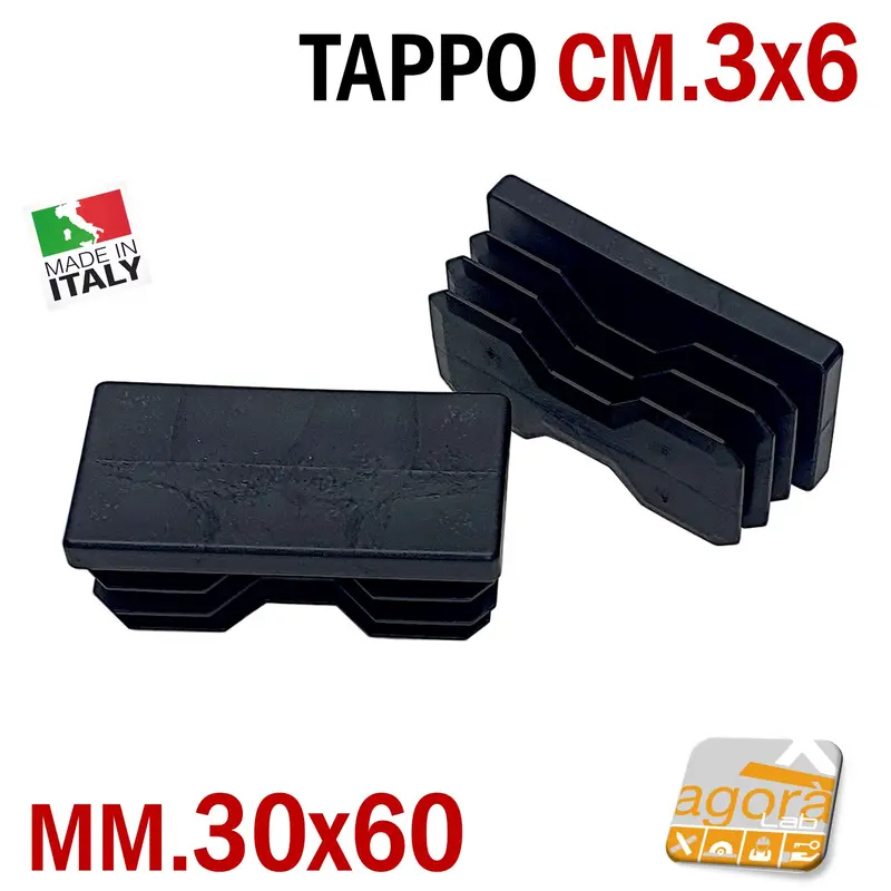 TAPPO RETTANGOLARE mm 30x60 NERO PUNTALE PLASTICA cm 6x3 SOTTOPIEDE ALETTATO TAPPI NERI 10pz