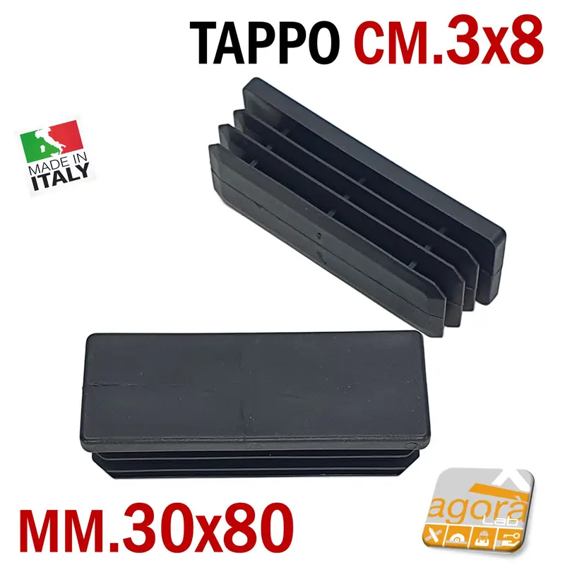 TAPPO RETTANGOLARE mm 30x80 NERO PUNTALE PLASTICA cm 3x8 SOTTOPIEDE ALETTATO TAPPI NERI 10PZ