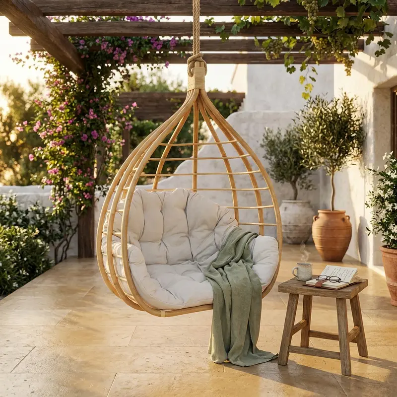 Tara - dondolo sospeso in bamboo marrone chiaro bianco