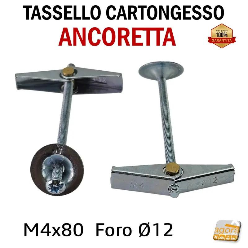 TASSELLO ANCORINA A FARFALLA M4x80 CON VITE CARTONGESSO LASTRA CTG ANCORETTA