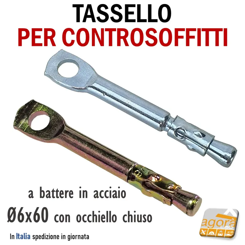 TASSELLO CON OCCHIELLO CHIUSO IN ACCIAIO D6x60MM SPEED A BATTERE X SOFFITTO PIENO PENDINI TASSELLI 100PZ