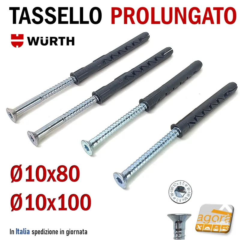 TASSELLO PROLUNGATO NYLON 10X80 10X100 VITE ACCIAIO WUR WURTH SERRAMENTI FORO 10mm SHARK