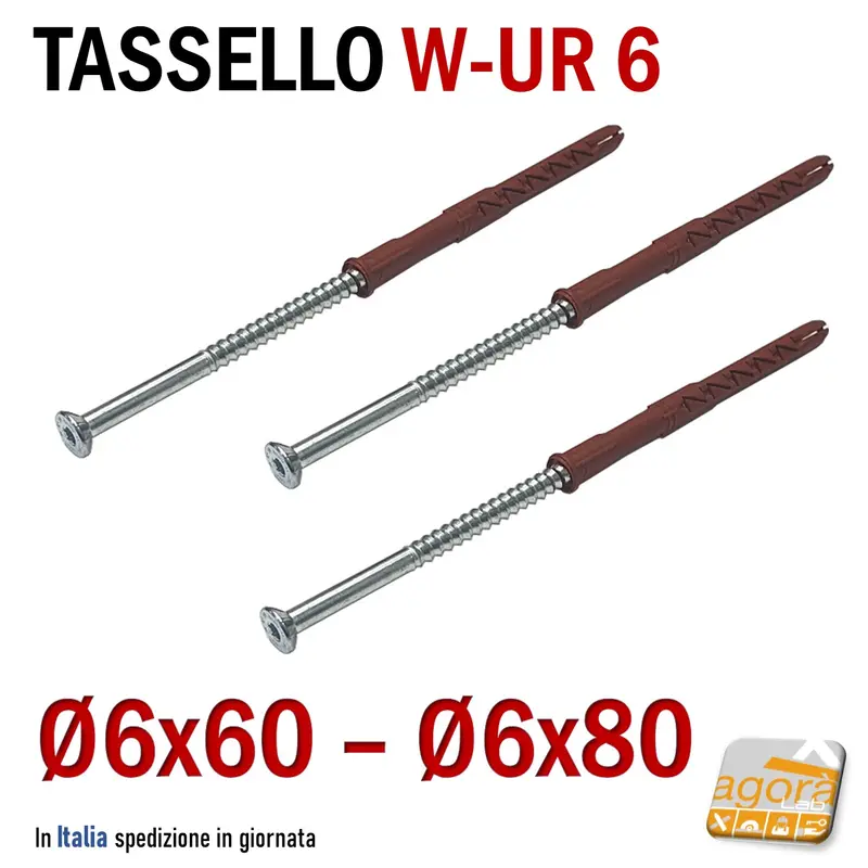 TASSELLO PROLUNGATO NYLON 6X60 6X80 VITE ACCIAIO WUR WURTH SERRAMENTI FORO 6mm