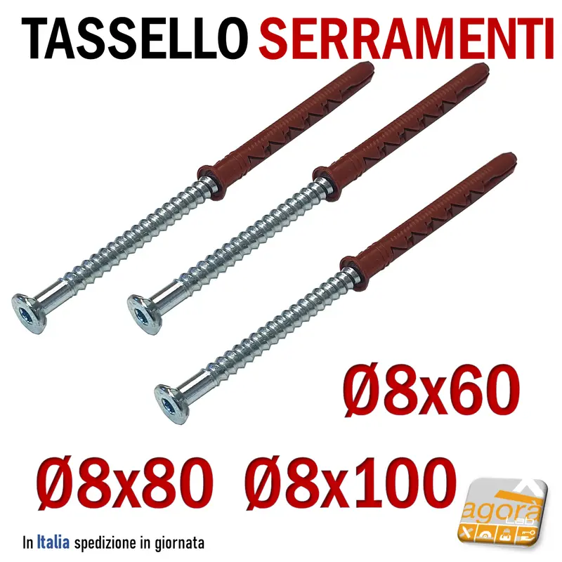 TASSELLO PROLUNGATO NYLON 8X100 8X80 8X60 VITE ACCIAIO D6MM WUR WURTH SERRAMENTI FORO 8mm