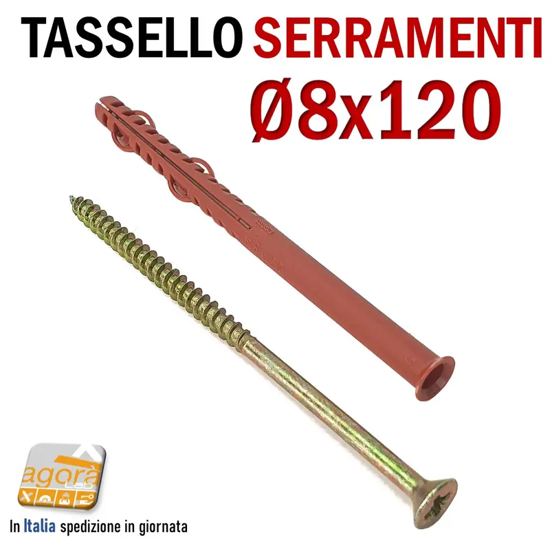 TASSELLO PROLUNGATO NYLON 8X120 VITE ACCIAIO D6MM WURTH SERRAMENTI FORO 8mm