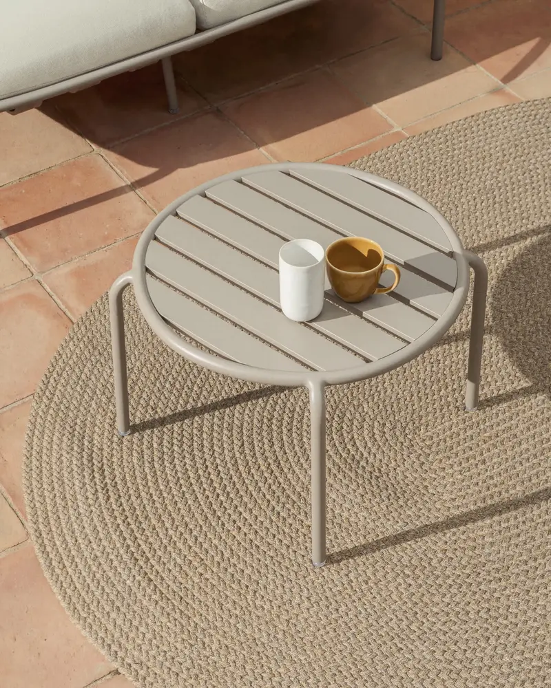 Tavolino da appoggio per esterni Joncols in alluminio verniciato tortora Ø 60 cm