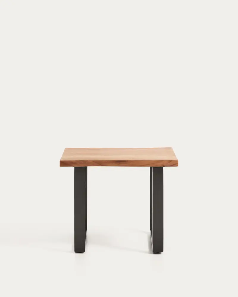 Tavolino da appoggio Uxue in legno massiccio di acacia e gambe in acciaio nero 65 x 65 cm