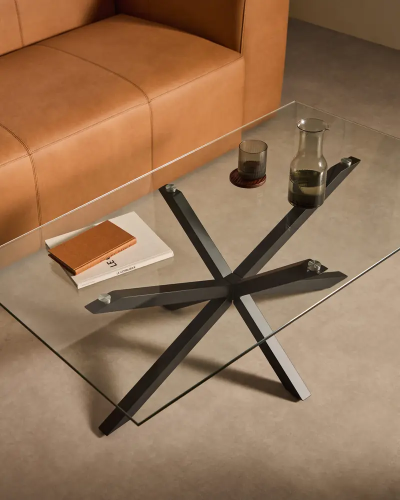 Tavolino da caffè Argo 130 x 70 cm vetro gambe nero