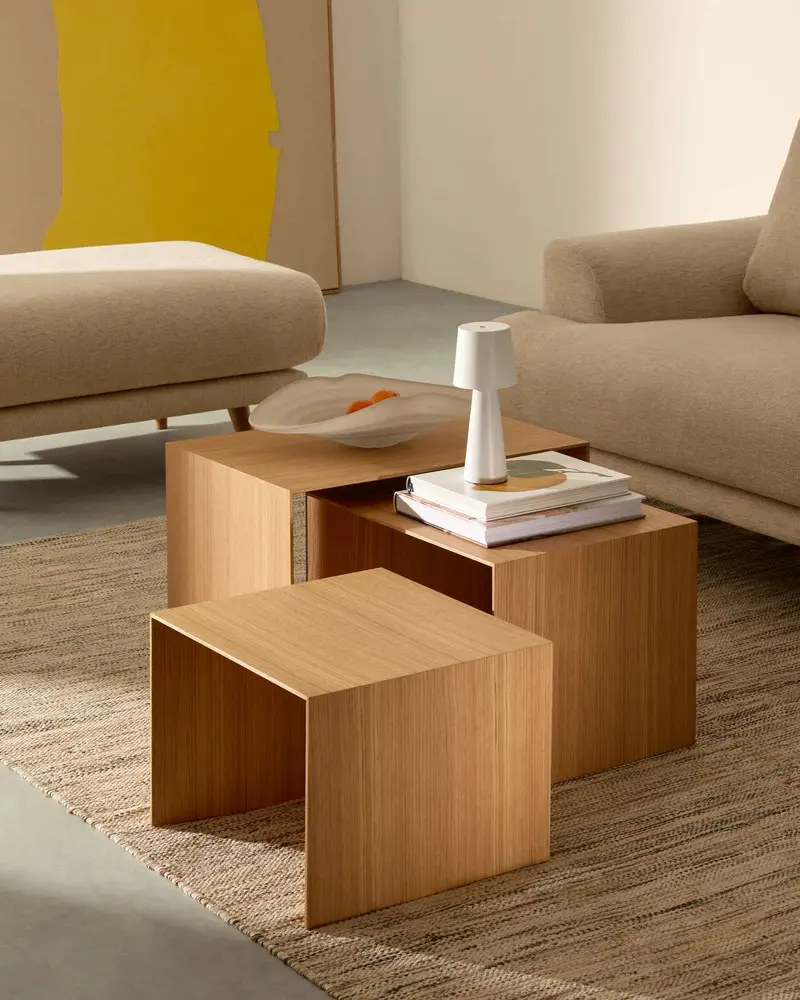 Tavolino d’appoggio Litto con impiallacciatura in rovere 55 x 40 cm