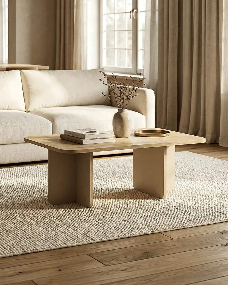 Tavolino Ilary - Tavolino per soggiorno - Design minimal moderno - Rovere naturale / Beige sabbia